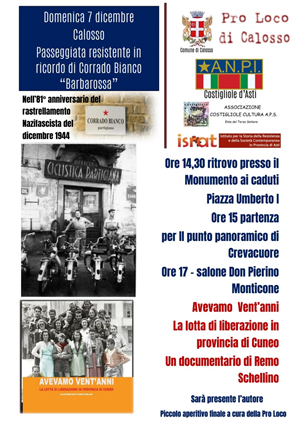 Passeggiata Resistente in memoria di Corrado Bianco "Barbarossa" e proiezione del documentario "Avevamo vent'anni".