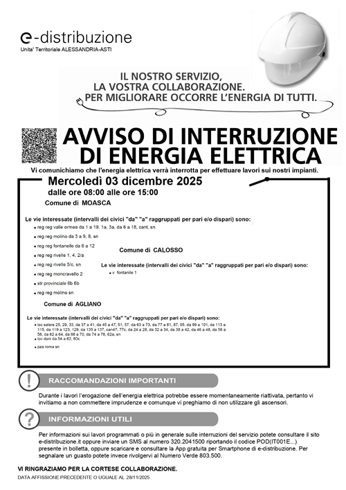 avviso di interruzione di Energia Elettrica